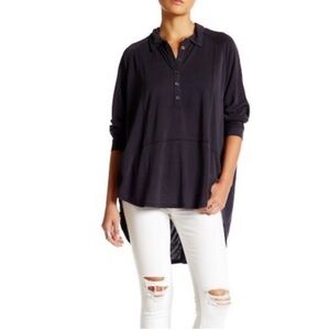 Free People We the Free High/Low Henley Top Sz Small Lagenlook Momcore